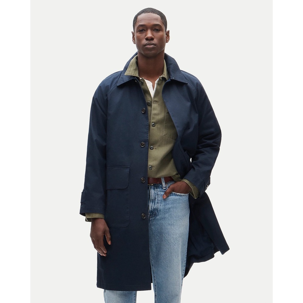 J.Crew Mens 36S Rivington Car Coat Navy Blue Water Resistant Cotton CB990 NEW